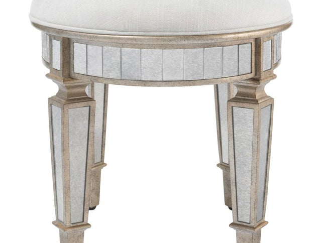 24" Cream Linen And Silver Metallic Round Ottoman