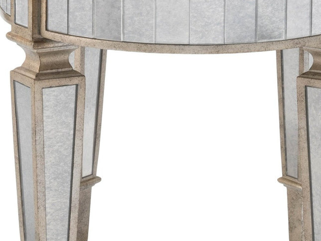 24" Cream Linen And Silver Metallic Round Ottoman