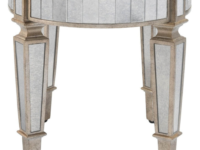 24" Cream Linen And Silver Metallic Round Ottoman