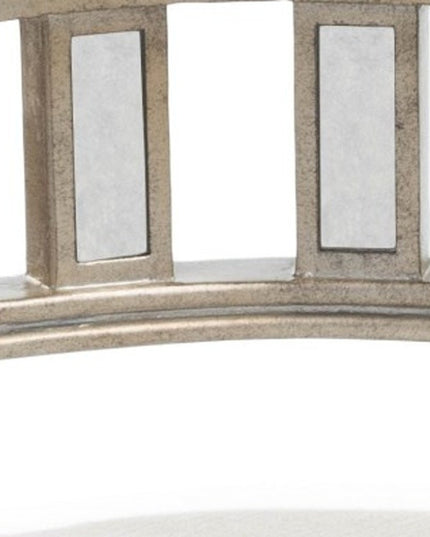 21" Cream Linen And Silver Metallic Round Ottoman