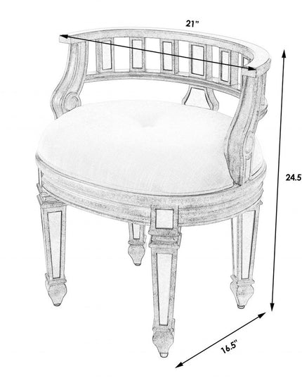 21" Cream Linen And Silver Metallic Round Ottoman