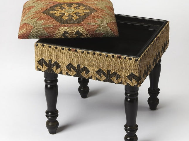 18" Brown Linen Ottoman