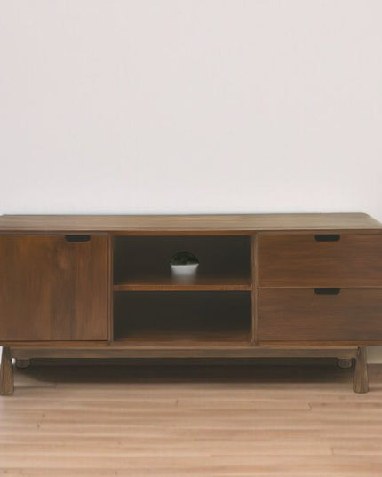 50" Brown Solid Wood Enclosed and Open Storage TV Stand