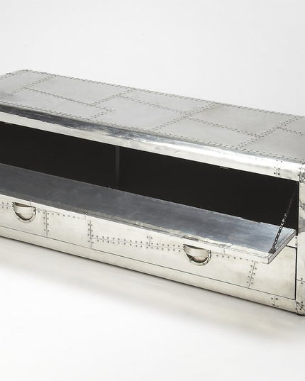 59" Silver Solid Wood Enclosed and Open Storage TV Stand