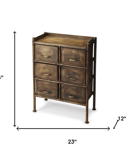 23" Bronze Metal Six Drawer Chest