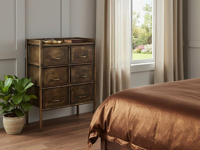 23" Bronze Metal Six Drawer Chest