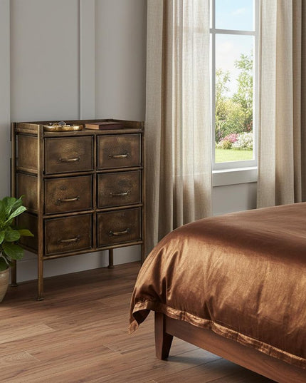 23" Bronze Metal Six Drawer Chest