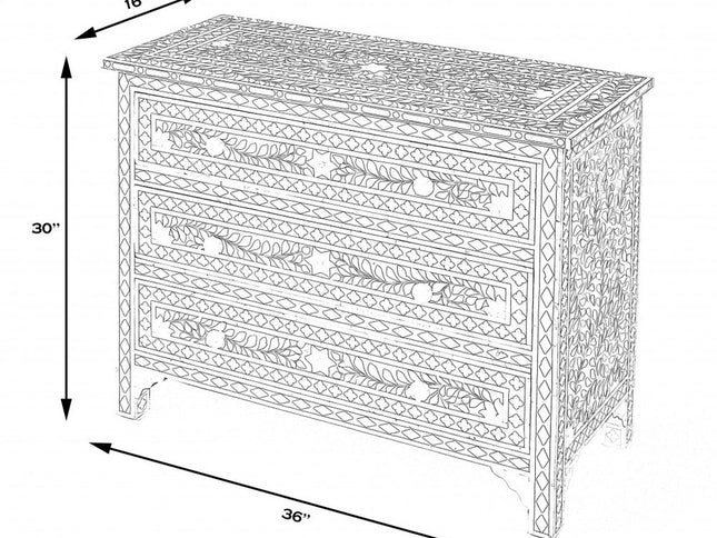 36" Black Manufactured Wood Three Drawer Chest