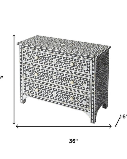 36" Black Manufactured Wood Three Drawer Chest