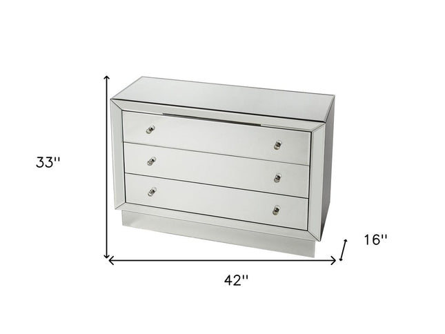 42" Clear Glass Three Drawer Dresser