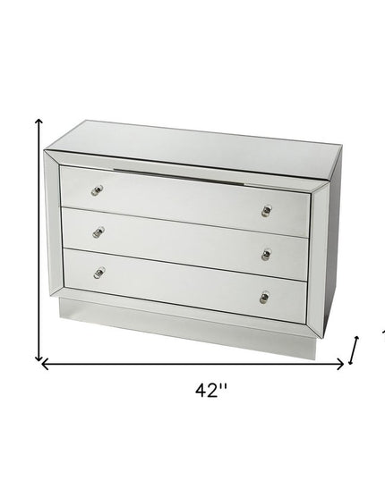 42" Clear Glass Three Drawer Dresser