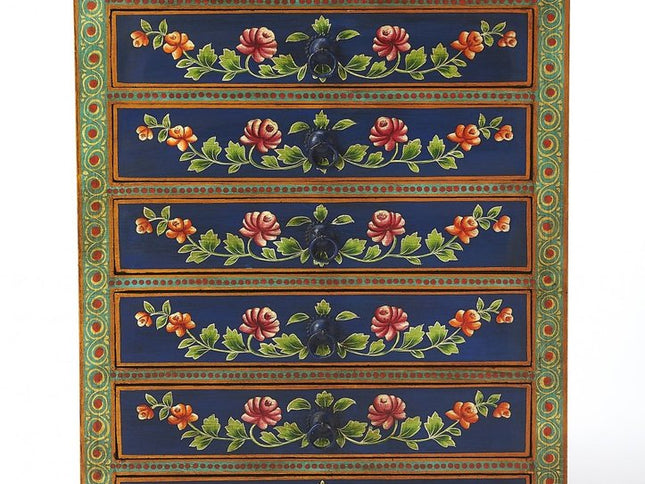 21" Blue and Green Solid Wood Seven Drawer Standard Chest