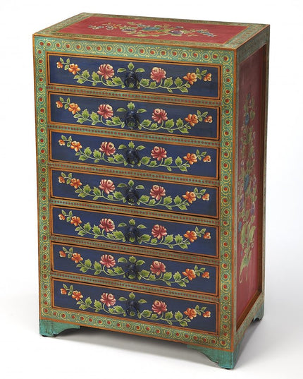 21" Blue and Green Solid Wood Seven Drawer Standard Chest