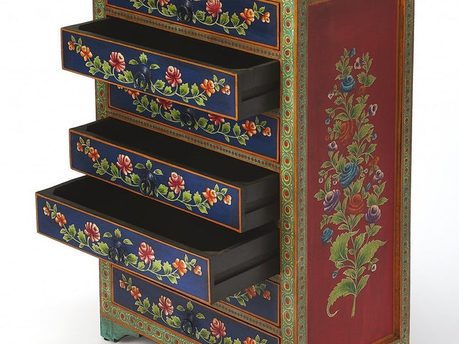 21" Blue and Green Solid Wood Seven Drawer Standard Chest