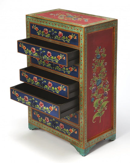 21" Blue and Green Solid Wood Seven Drawer Standard Chest