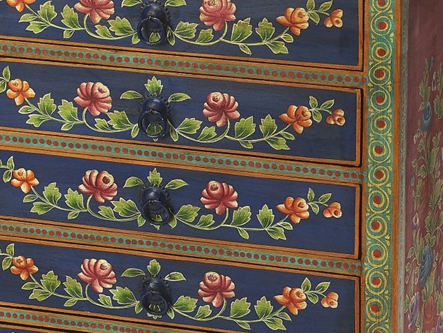 21" Blue and Green Solid Wood Seven Drawer Standard Chest