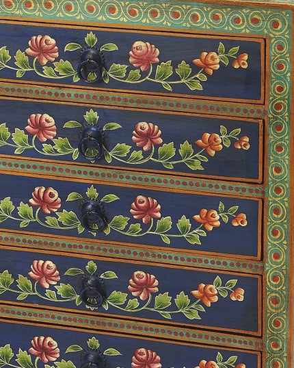 21" Blue and Green Solid Wood Seven Drawer Standard Chest