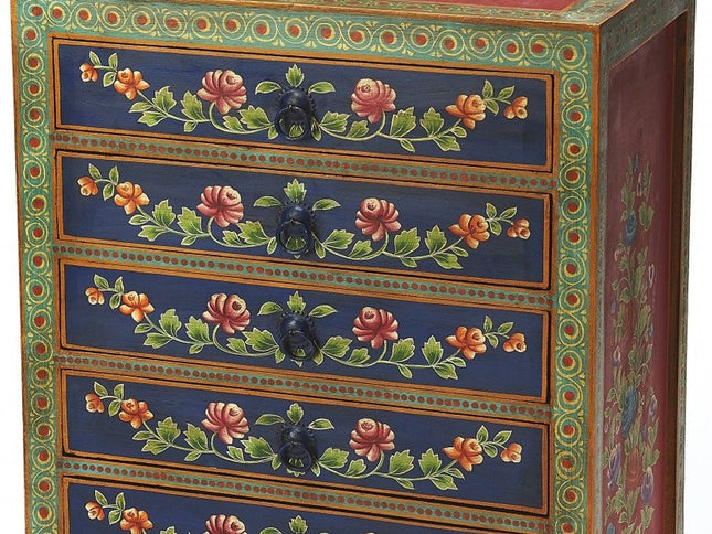 21" Blue and Green Solid Wood Seven Drawer Standard Chest