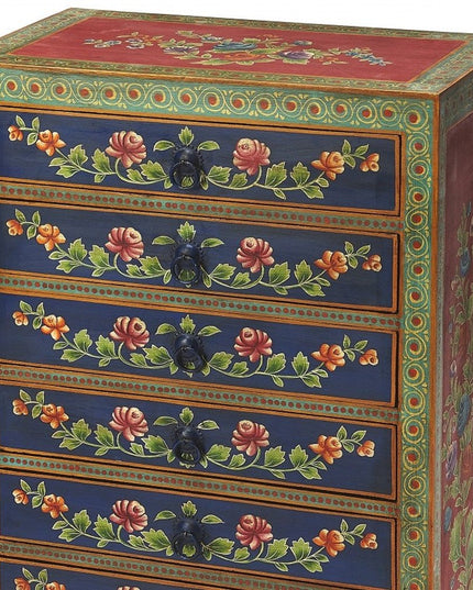 21" Blue and Green Solid Wood Seven Drawer Standard Chest