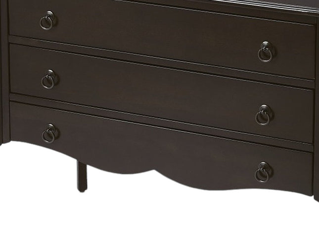 34" Dark Brown Solid Wood Three Drawer Dresser
