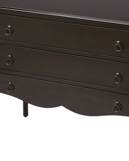 34" Dark Brown Solid Wood Three Drawer Dresser