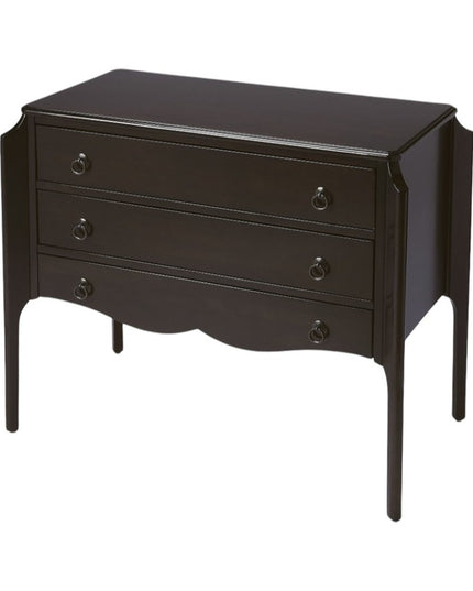 34" Dark Brown Solid Wood Three Drawer Dresser