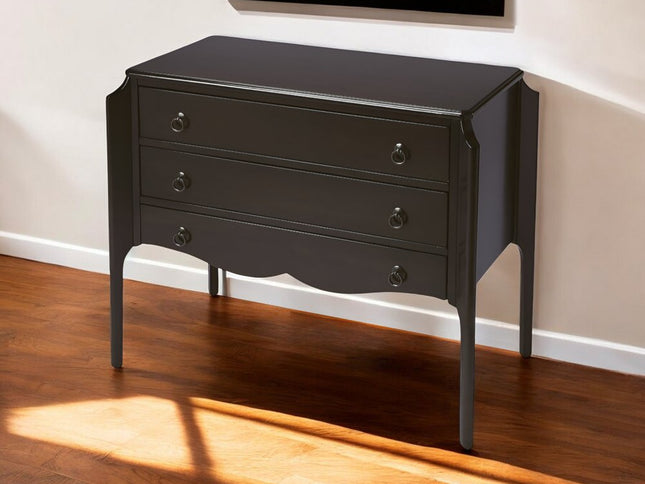 34" Dark Brown Solid Wood Three Drawer Dresser