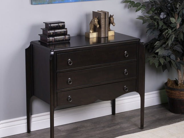 34" Dark Brown Solid Wood Three Drawer Dresser
