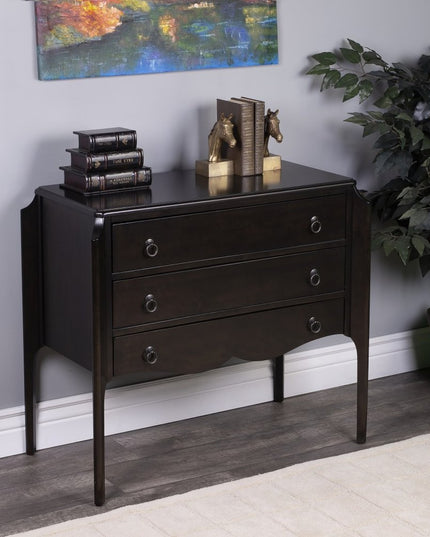 34" Dark Brown Solid Wood Three Drawer Dresser