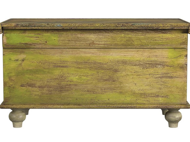 33" Brown and Green Wood Distressed Coffee Table