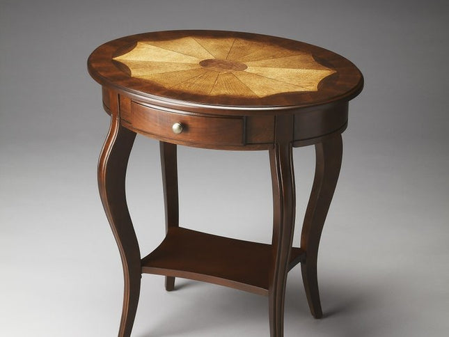 25" Brown Wood Oval Coffee Table With Drawer And Shelf