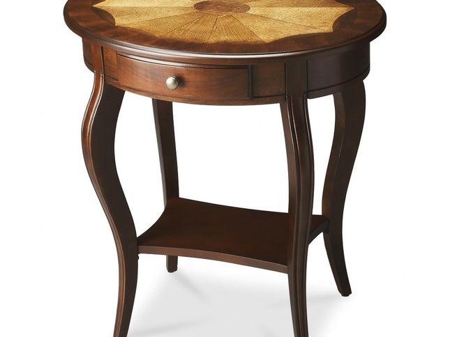 25" Brown Wood Oval Coffee Table With Drawer And Shelf