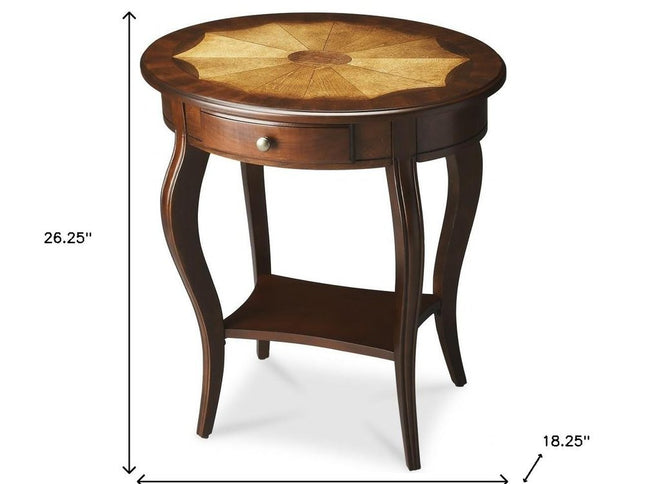 25" Brown Wood Oval Coffee Table With Drawer And Shelf