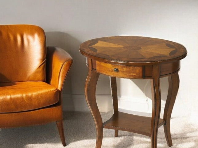 25" Brown Wood Oval Coffee Table With Drawer And Shelf