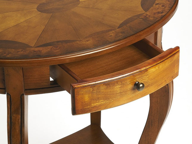 25" Brown Wood Oval Coffee Table With Drawer And Shelf