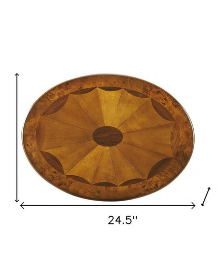 25" Brown Wood Oval Coffee Table With Drawer And Shelf