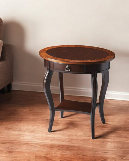 25" Brown Wood Oval Coffee Table With Drawer And Shelf