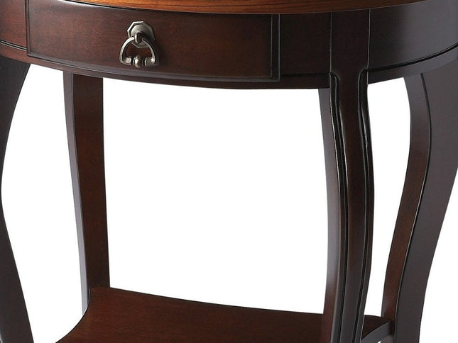 25" Brown Wood Oval Coffee Table With Drawer And Shelf