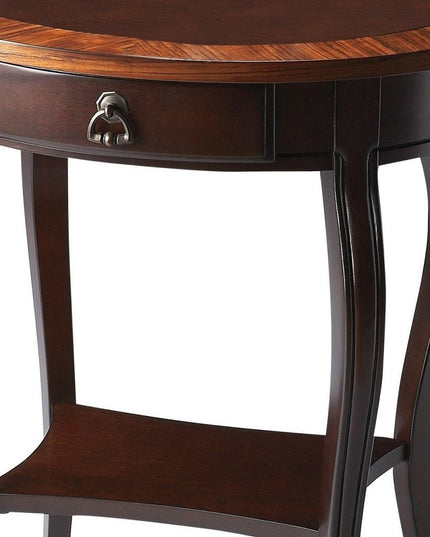 25" Brown Wood Oval Coffee Table With Drawer And Shelf