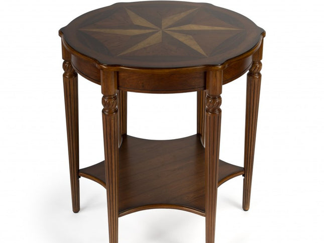 28" Brown Wood Round Coffee Table With Shelf