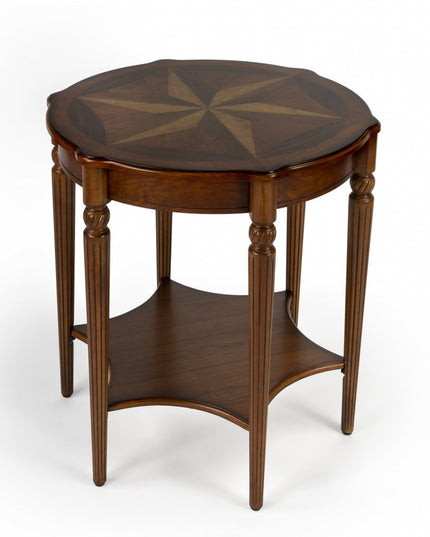 28" Brown Wood Round Coffee Table With Shelf