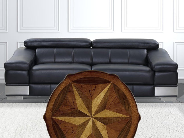28" Brown Wood Round Coffee Table With Shelf