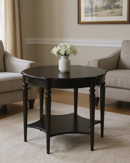 28" Brown Wood Round Coffee Table With Shelf