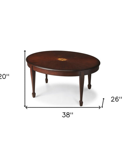 38" Brown and Dark Brown Wood Oval Coffee Table