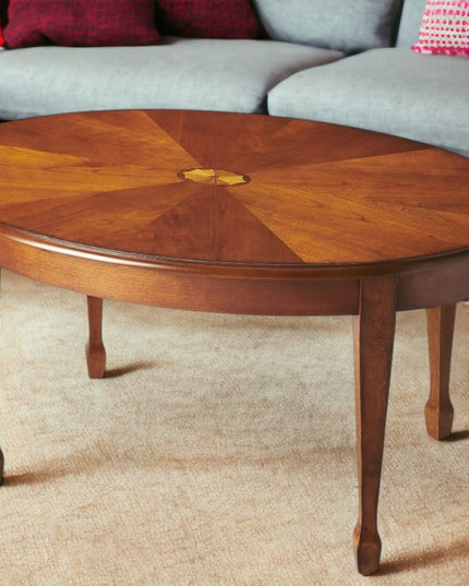 38" Brown Wood Oval Coffee Table