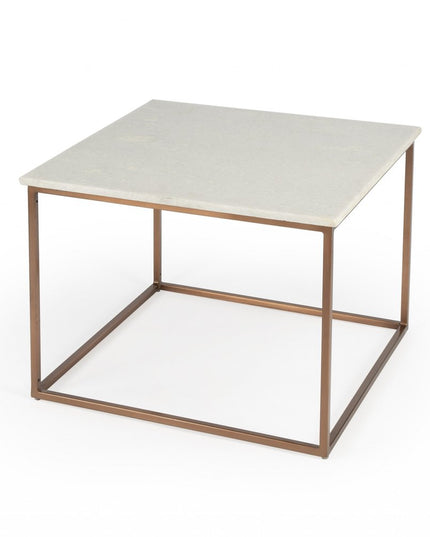 24" White and Copper Genuine Marble and Metal Square Coffee Table