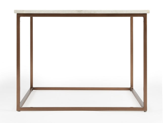 24" White and Copper Genuine Marble and Metal Square Coffee Table