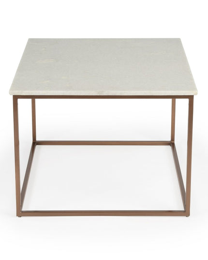 24" White and Copper Genuine Marble and Metal Square Coffee Table