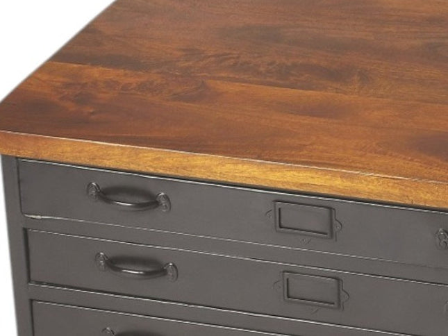 36" Brown and Gray Solid Wood and Metal Square Coffee Table With Three Drawers