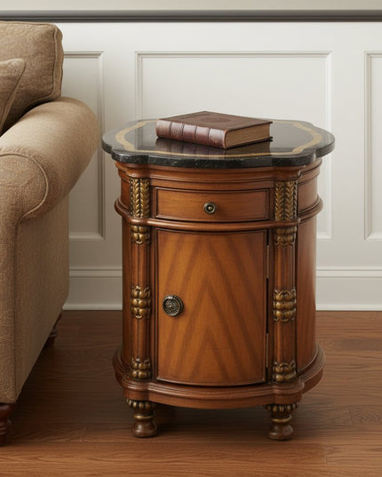 20" Black and Brown Stone and Wood Free Form Coffee Table With Drawer